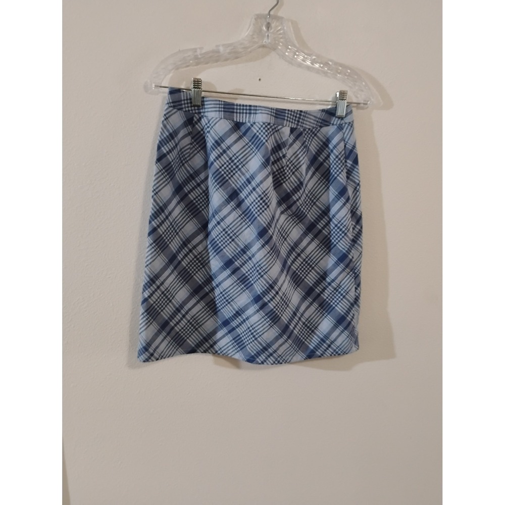 Ann Taylor LOFT Blue White Plaid Mini Skirt Size 6 Cotton Spandex NWT